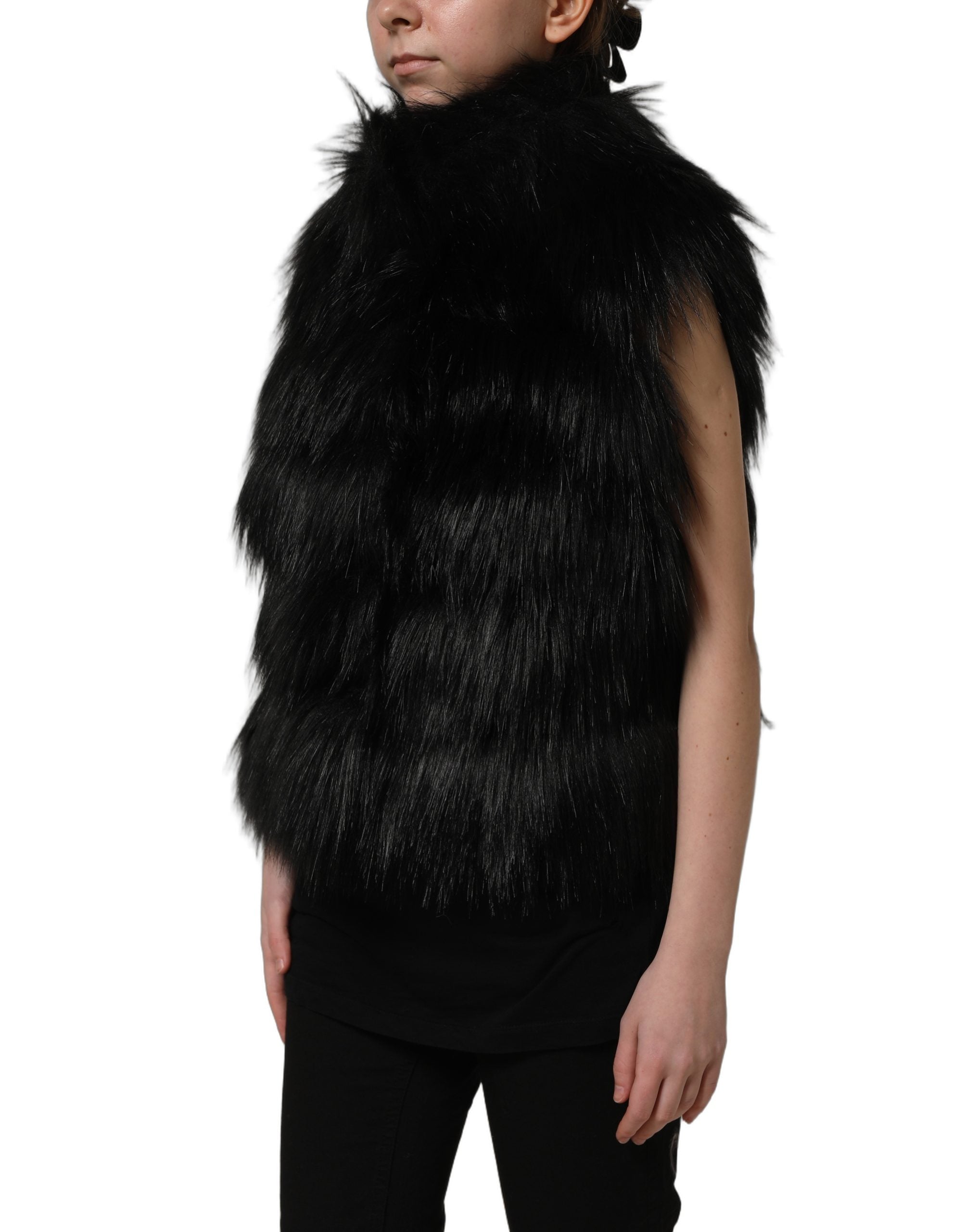 Dolce & Gabbana Dolce & Gabbana Black Acrylic Faux Fur Sleeveless Vest Women's Jacket
