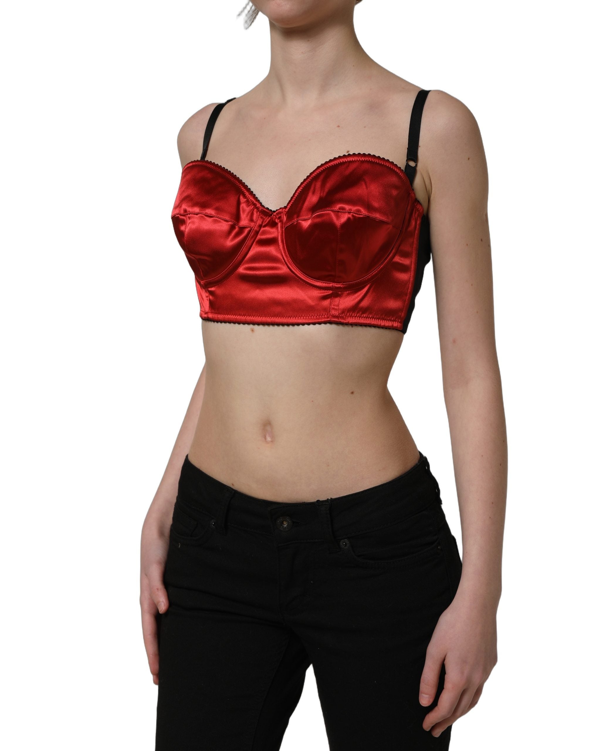 Dolce & Gabbana Dolce & Gabbana Red Polyester Satin Bustier Cropped Tank Women's Top