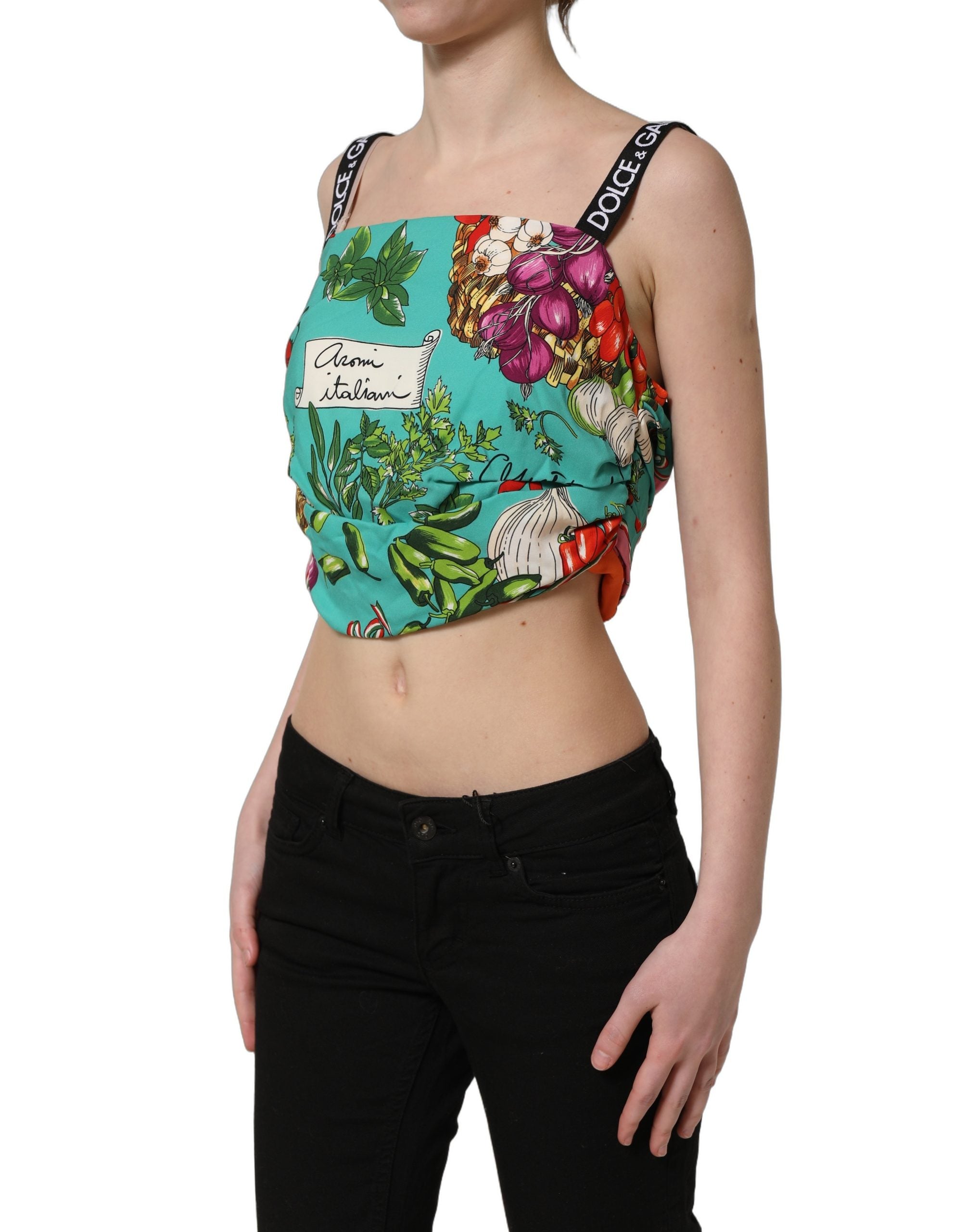 Dolce & Gabbana Dolce & Gabbana Multicolor Silk Vegetable Print Cropped Women's Top