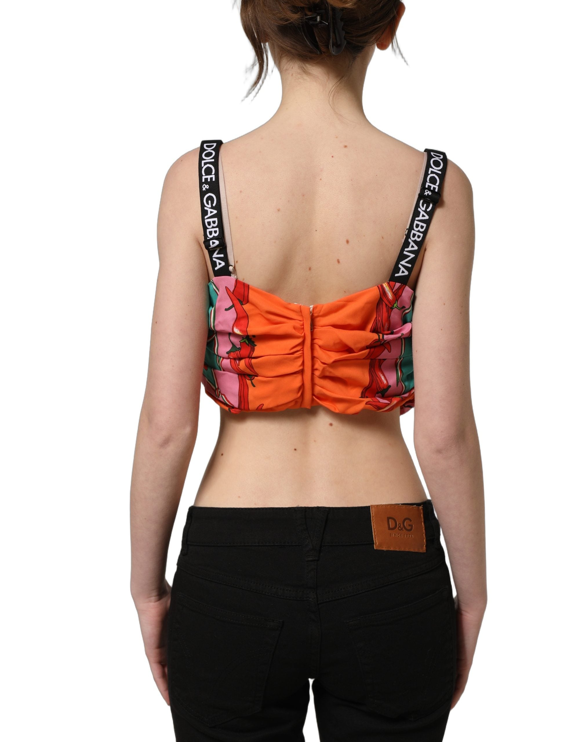 Dolce & Gabbana Dolce & Gabbana Multicolor Silk Vegetable Print Cropped Women's Top