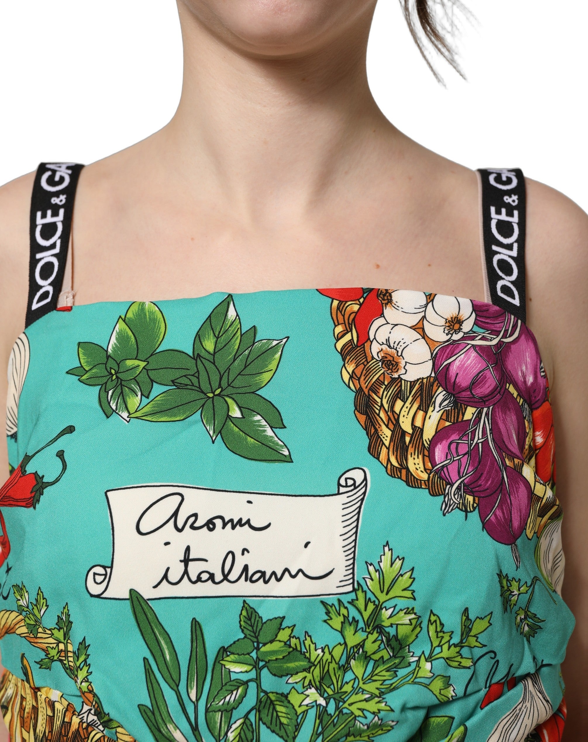 Dolce & Gabbana Dolce & Gabbana Multicolor Silk Vegetable Print Cropped Women's Top