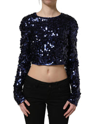 Dolce & Gabbana Dolce & Gabbana Blue Sequined Long Sleeves Crop Blouse Women's Top
