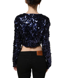 Dolce & Gabbana Dolce & Gabbana Blue Sequined Long Sleeves Crop Blouse Women's Top