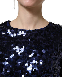 Dolce & Gabbana Dolce & Gabbana Blue Sequined Long Sleeves Crop Blouse Women's Top
