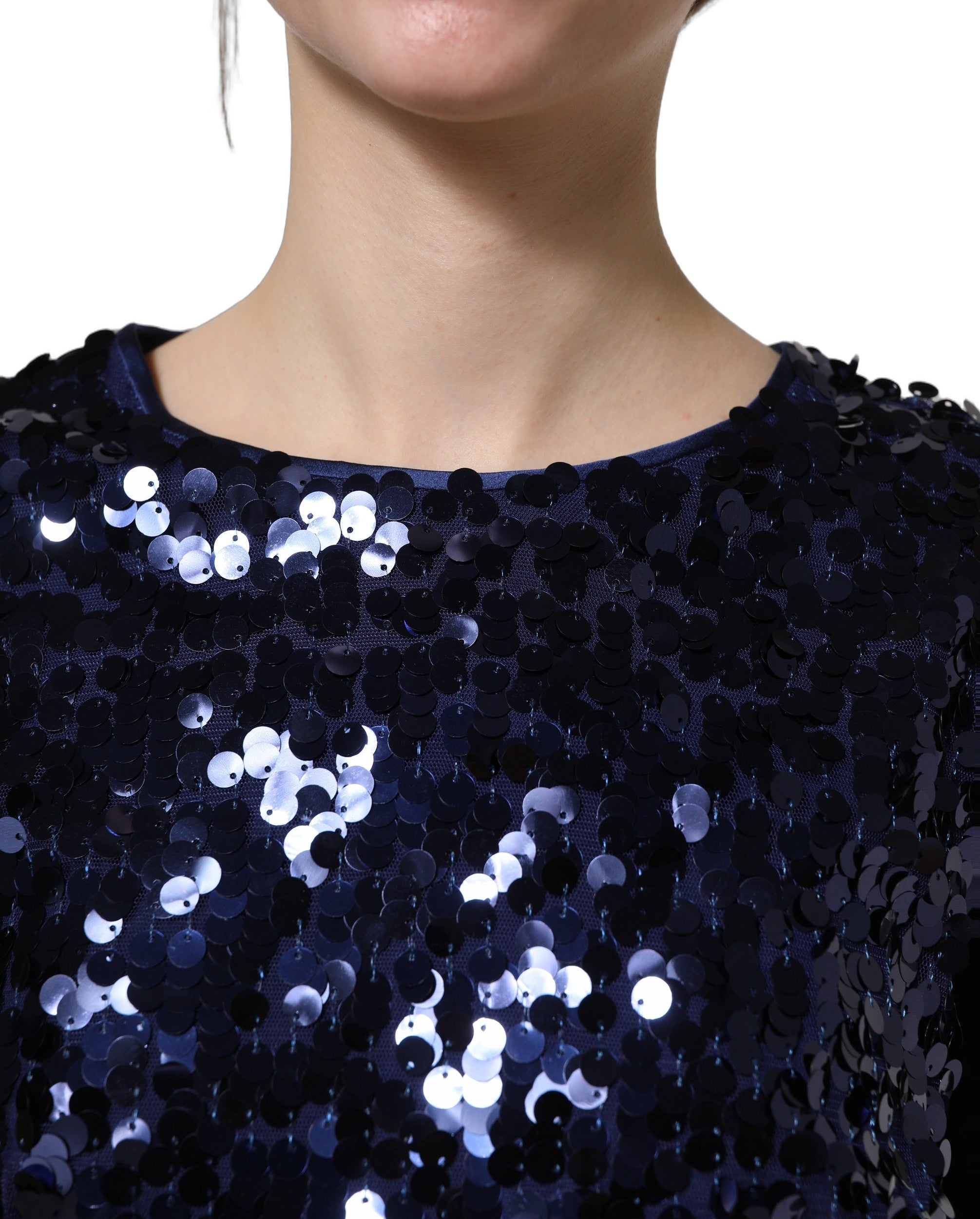 Dolce & Gabbana Dolce & Gabbana Blue Sequined Long Sleeves Crop Blouse Women's Top