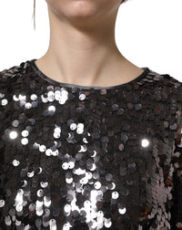 Dolce & Gabbana Dolce & Gabbana Black Sequined Long Sleeves Crop Blouse Women's Top