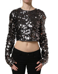 Dolce & Gabbana Dolce & Gabbana Black Sequined Long Sleeves Crop Blouse Women's Top