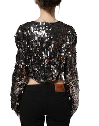 Dolce & Gabbana Dolce & Gabbana Black Sequined Long Sleeves Crop Blouse Women's Top