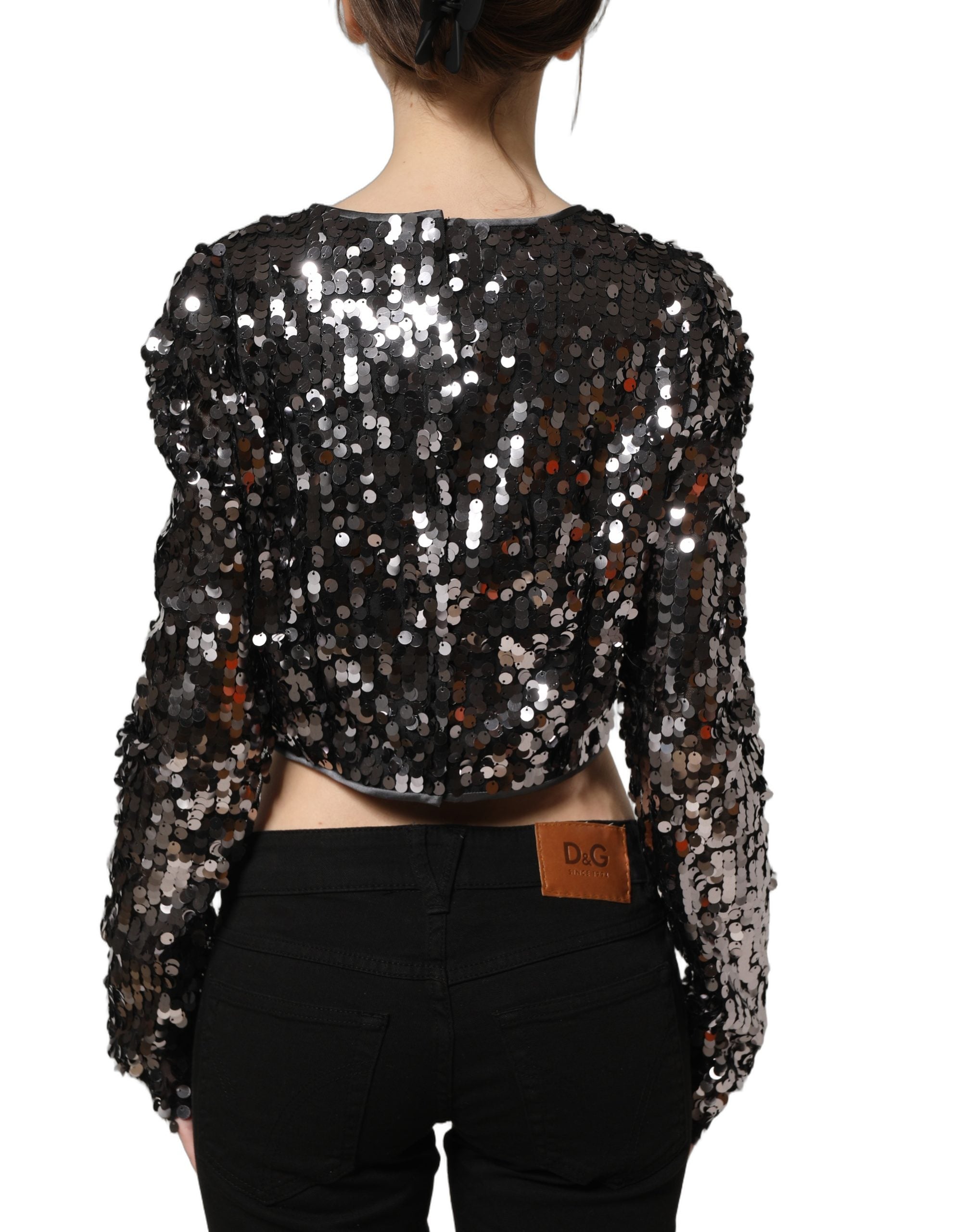 Dolce & Gabbana Dolce & Gabbana Black Sequined Long Sleeves Crop Blouse Women's Top