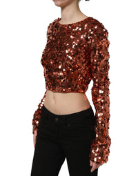 Dolce & Gabbana Dolce & Gabbana Red Sequined Long Sleeves Crop Blouse Women's Top
