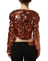 Dolce & Gabbana Dolce & Gabbana Red Sequined Long Sleeves Crop Blouse Women's Top