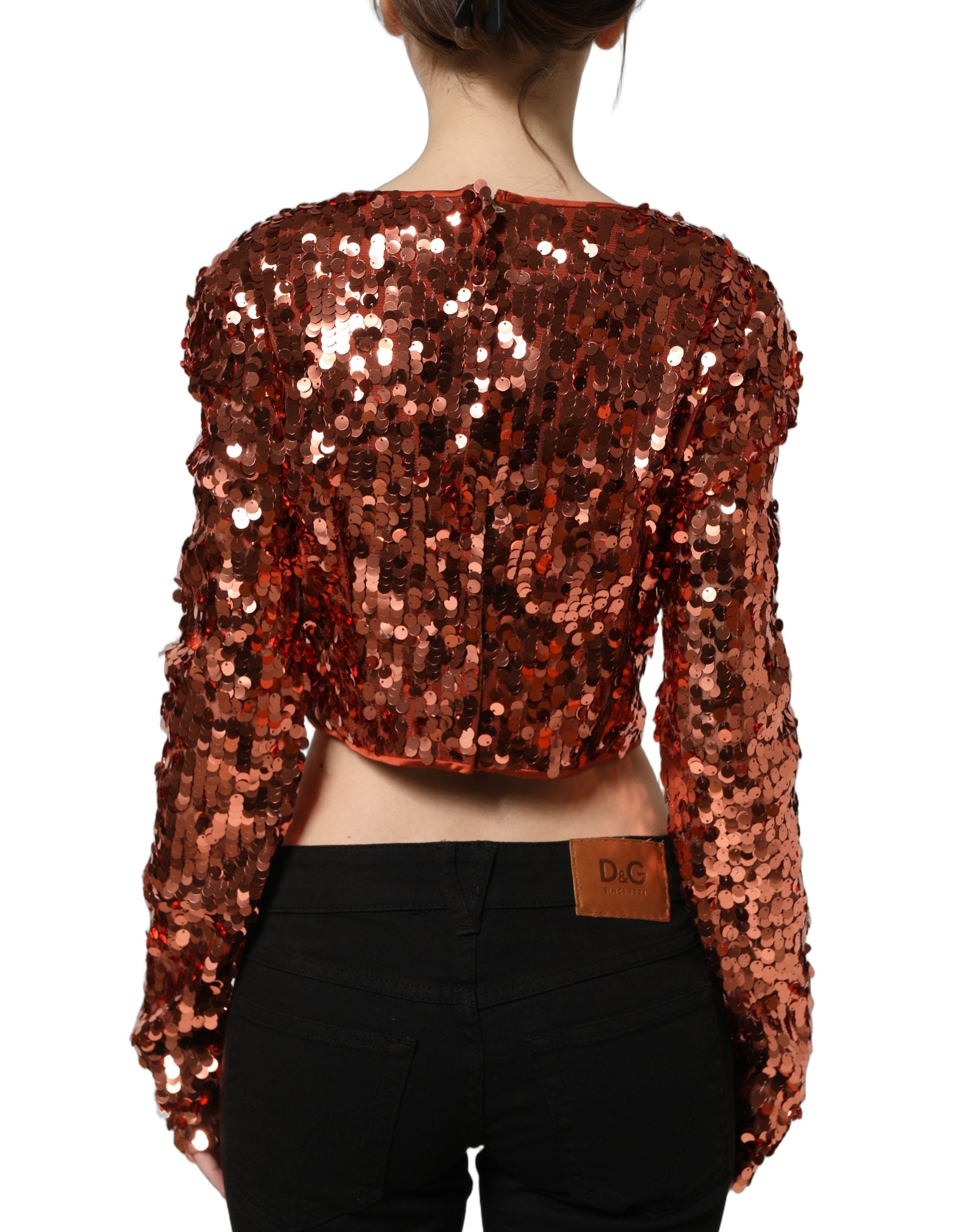 Dolce & Gabbana Dolce & Gabbana Red Sequined Long Sleeves Crop Blouse Women's Top