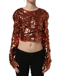 Dolce & Gabbana Dolce & Gabbana Red Sequined Long Sleeves Crop Blouse Women's Top