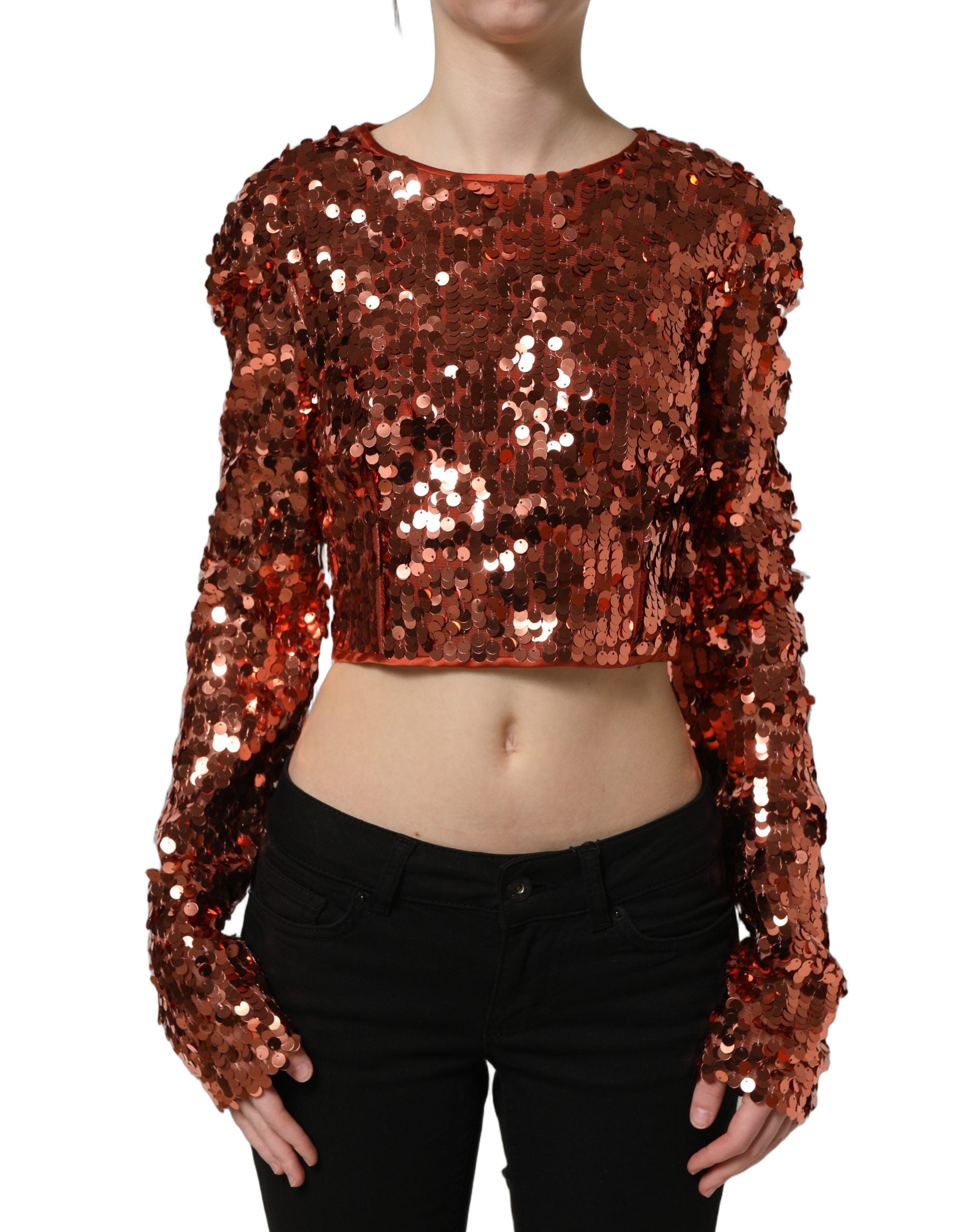 Dolce & Gabbana Dolce & Gabbana Red Sequined Long Sleeves Crop Blouse Women's Top