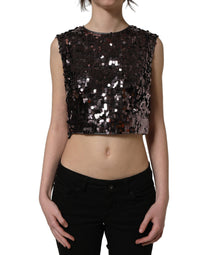 Dolce & Gabbana Dolce & Gabbana Purple Sequined Sleeveless Cropped Tank Women's Top