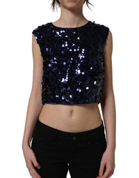 Dolce & Gabbana Dolce & Gabbana Blue Sequined Sleeveless Cropped Tank Women's Top