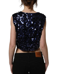 Dolce & Gabbana Dolce & Gabbana Blue Sequined Sleeveless Cropped Tank Women's Top