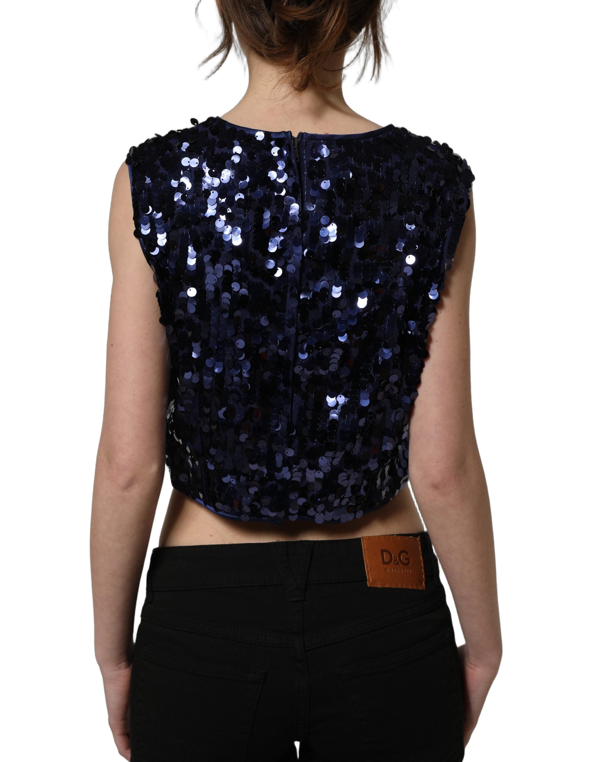 Dolce & Gabbana Dolce & Gabbana Blue Sequined Sleeveless Cropped Tank Women's Top