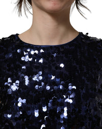Dolce & Gabbana Dolce & Gabbana Blue Sequined Sleeveless Cropped Tank Women's Top