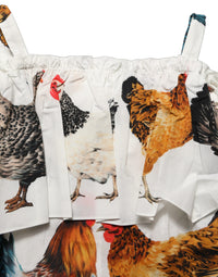 Dolce & Gabbana Dolce & Gabbana White Rooster Print Poplin Off The Shoulder Women's Top