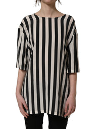 Dolce & Gabbana Dolce & Gabbana Black White Stripes Round Neck Blouse Women's Top