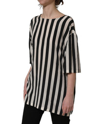 Dolce & Gabbana Dolce & Gabbana Black White Stripes Round Neck Blouse Women's Top