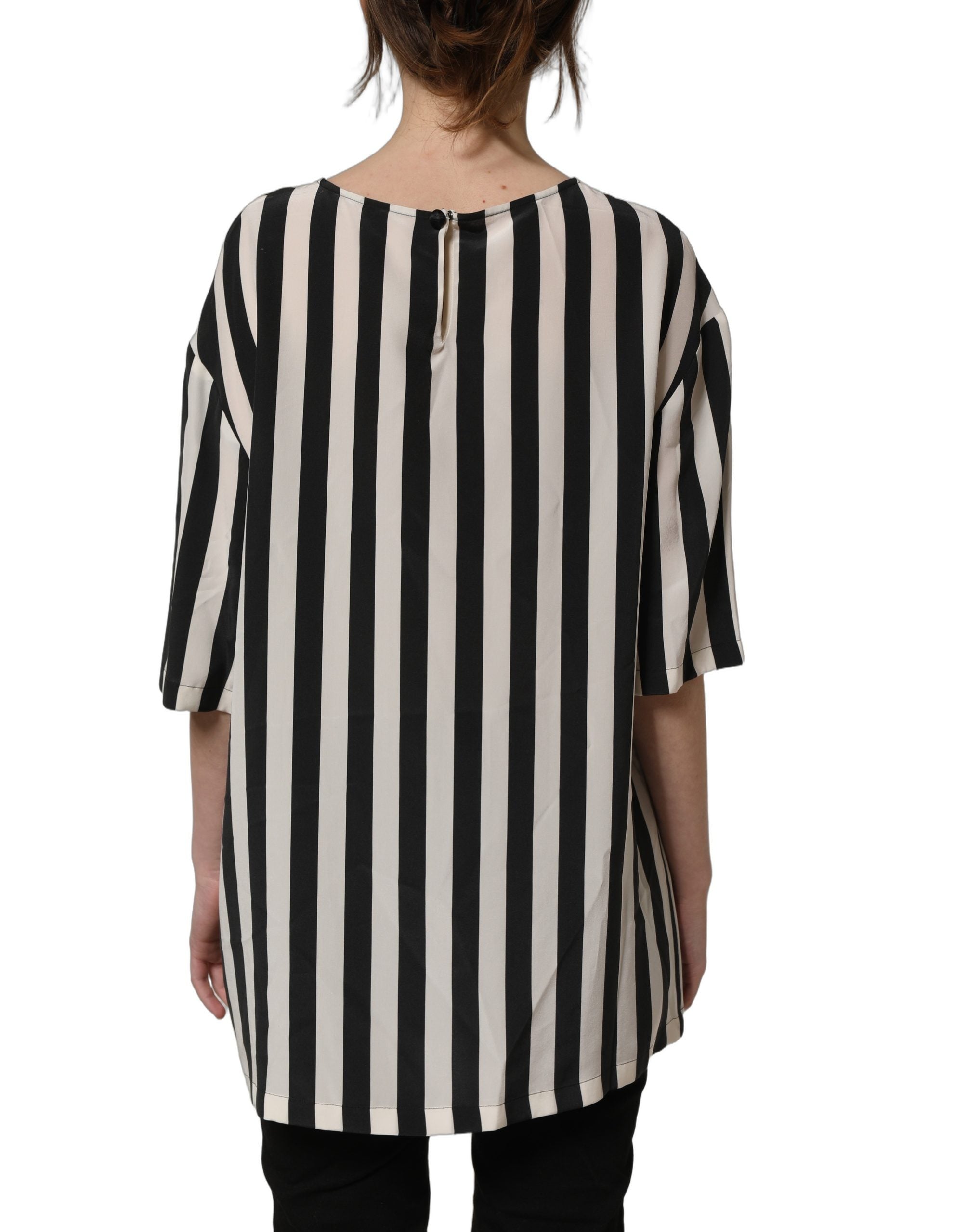 Dolce & Gabbana Dolce & Gabbana Black White Stripes Round Neck Blouse Women's Top