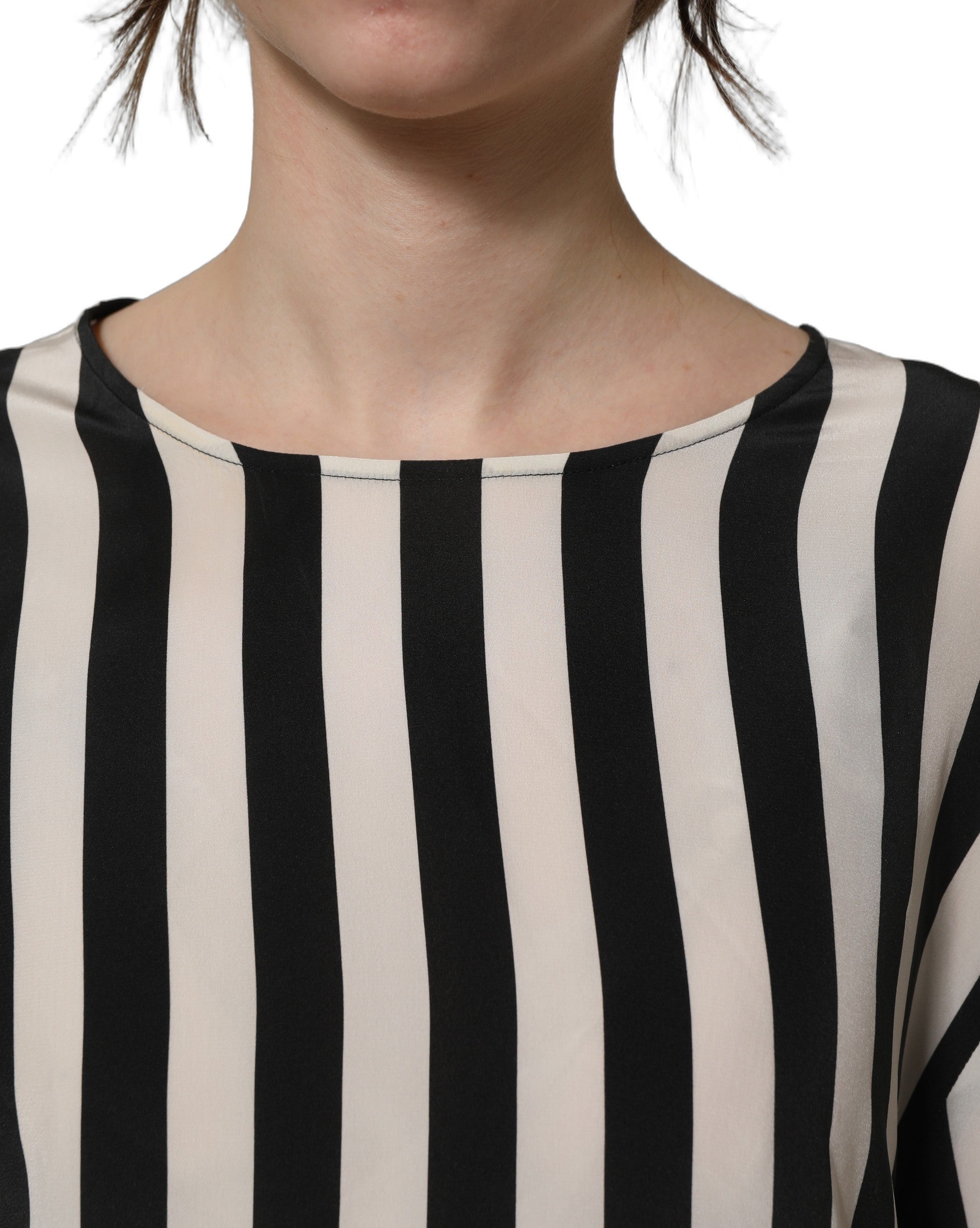 Dolce & Gabbana Dolce & Gabbana Black White Stripes Round Neck Blouse Women's Top