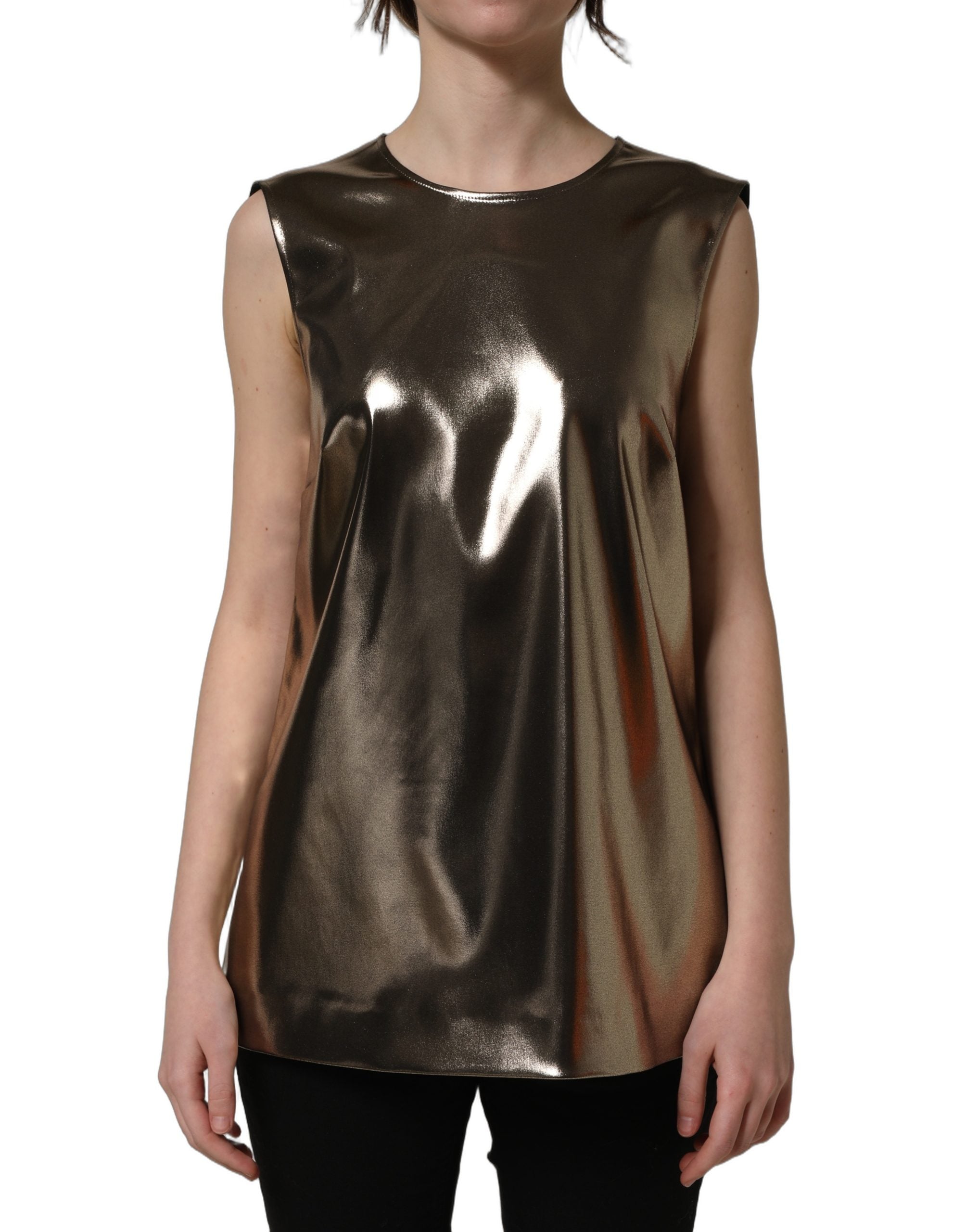 Dolce & Gabbana Dolce & Gabbana Metallic Bronze Roundneck SleevelessTank Women's Top