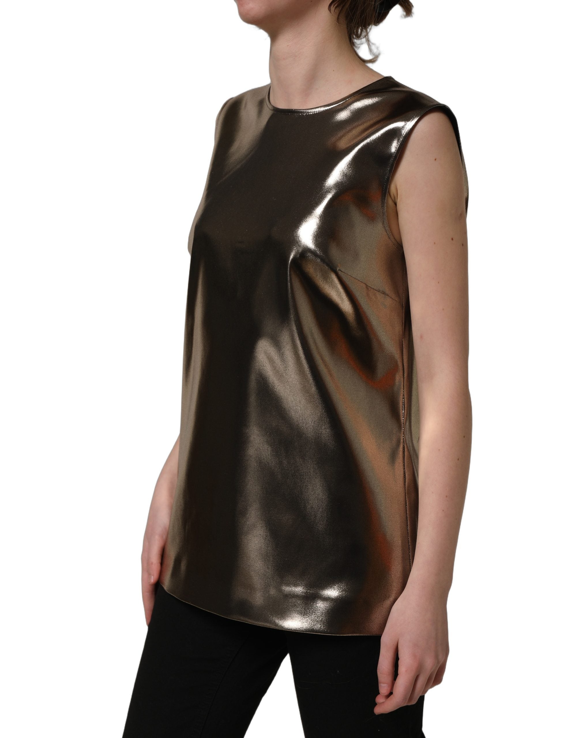 Dolce & Gabbana Dolce & Gabbana Metallic Bronze Roundneck SleevelessTank Women's Top