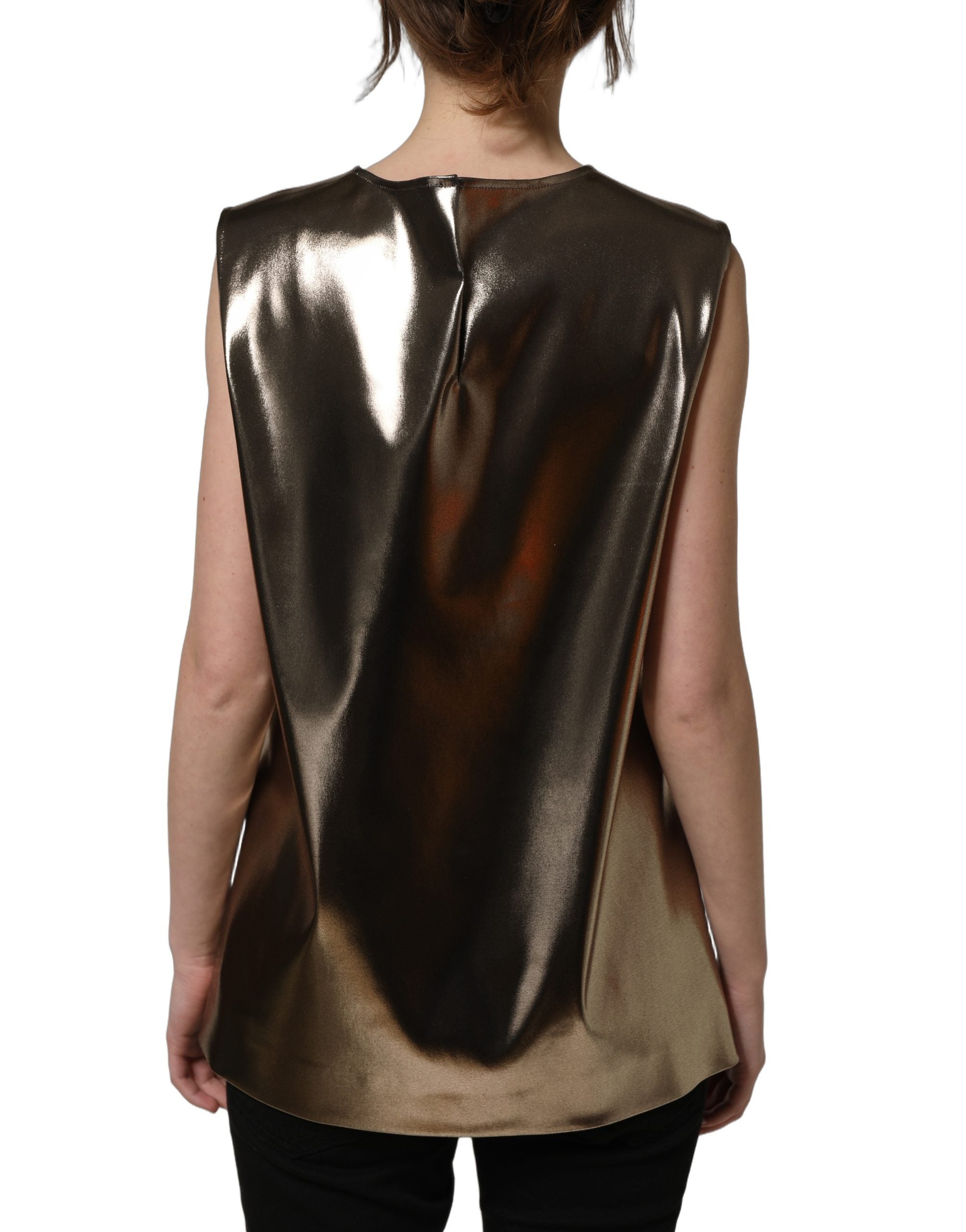 Dolce & Gabbana Dolce & Gabbana Metallic Bronze Roundneck SleevelessTank Women's Top