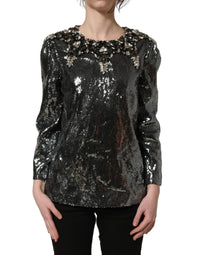 Dolce & Gabbana Dolce & Gabbana Metallic Gray Sequin Embellished Blouse Women's Top