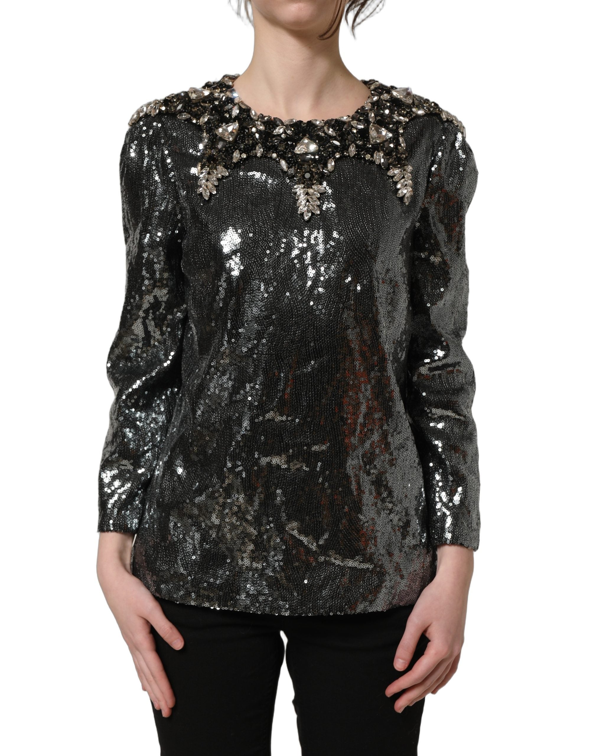 Dolce & Gabbana Dolce & Gabbana Metallic Gray Sequin Embellished Blouse Women's Top