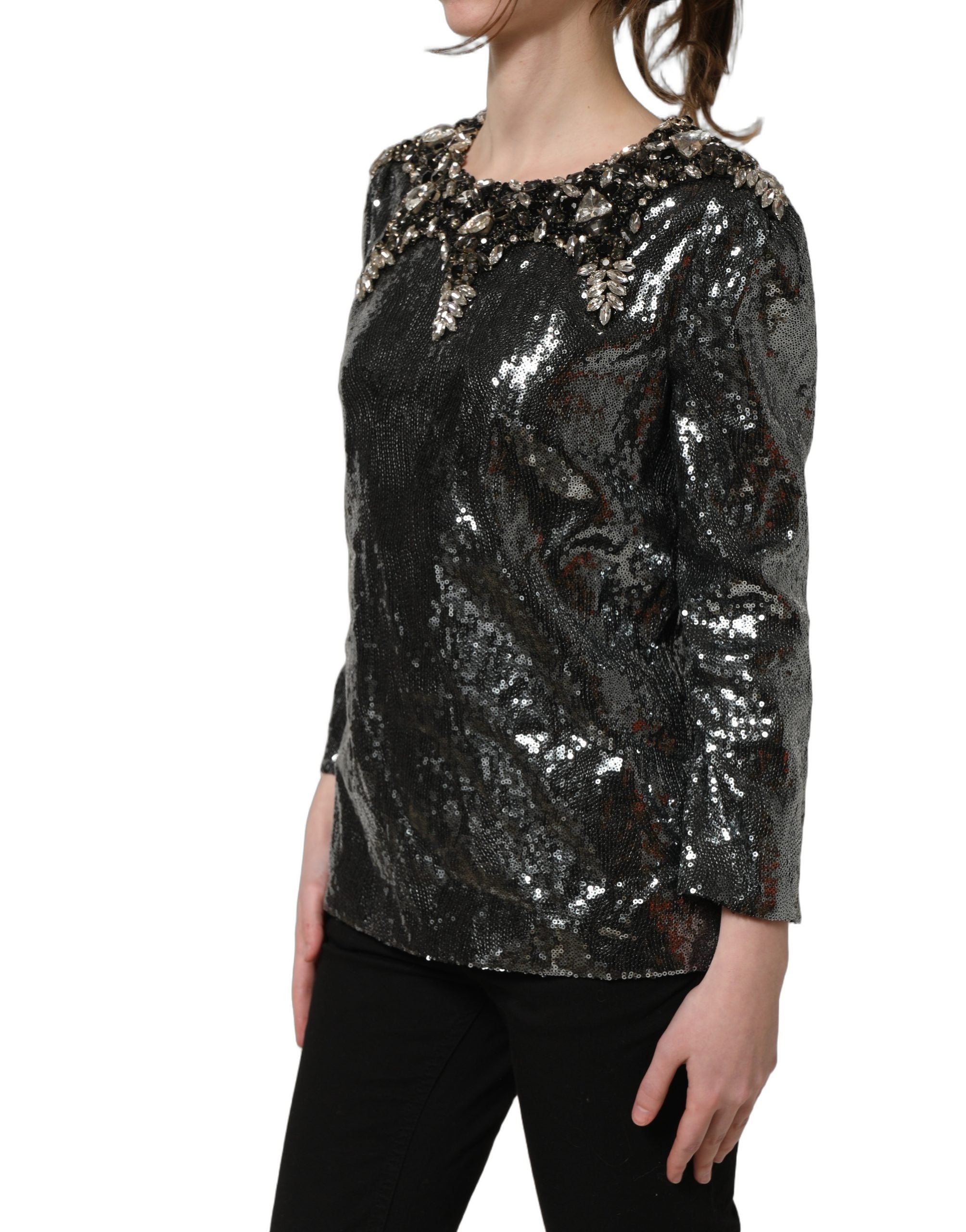 Dolce & Gabbana Dolce & Gabbana Metallic Gray Sequin Embellished Blouse Women's Top