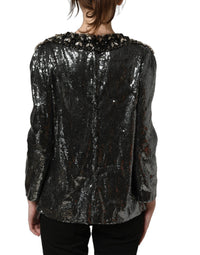 Dolce & Gabbana Dolce & Gabbana Metallic Gray Sequin Embellished Blouse Women's Top