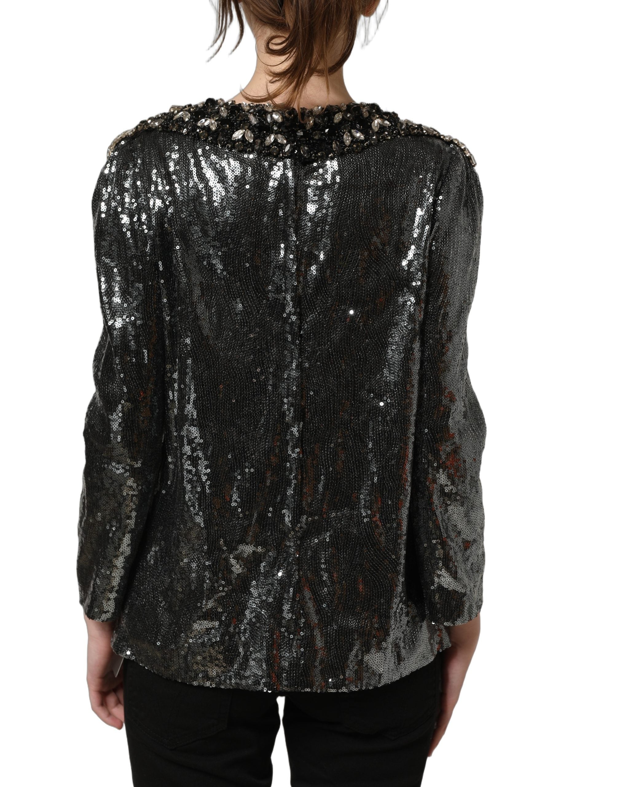 Dolce & Gabbana Dolce & Gabbana Metallic Gray Sequin Embellished Blouse Women's Top