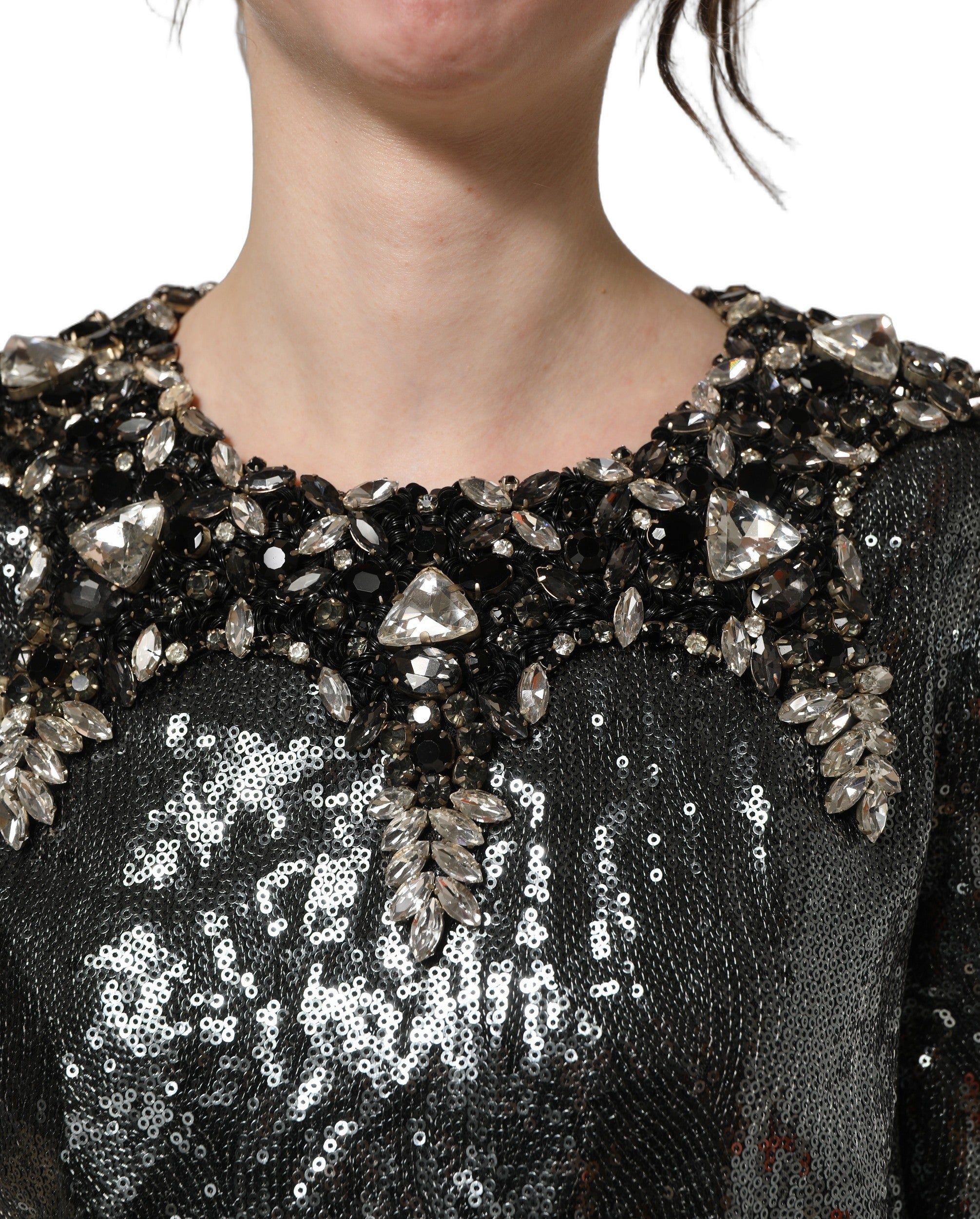 Dolce & Gabbana Dolce & Gabbana Metallic Gray Sequin Embellished Blouse Women's Top
