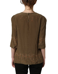 Dolce & Gabbana Dolce & Gabbana Brown Keys Roses Printed Silk Blouse Women's Top