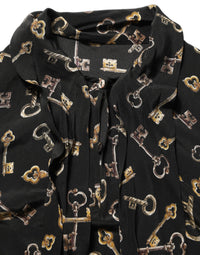 Dolce & Gabbana Dolce & Gabbana Black Keys Print Silk Tie Neck Blouse Women's Top