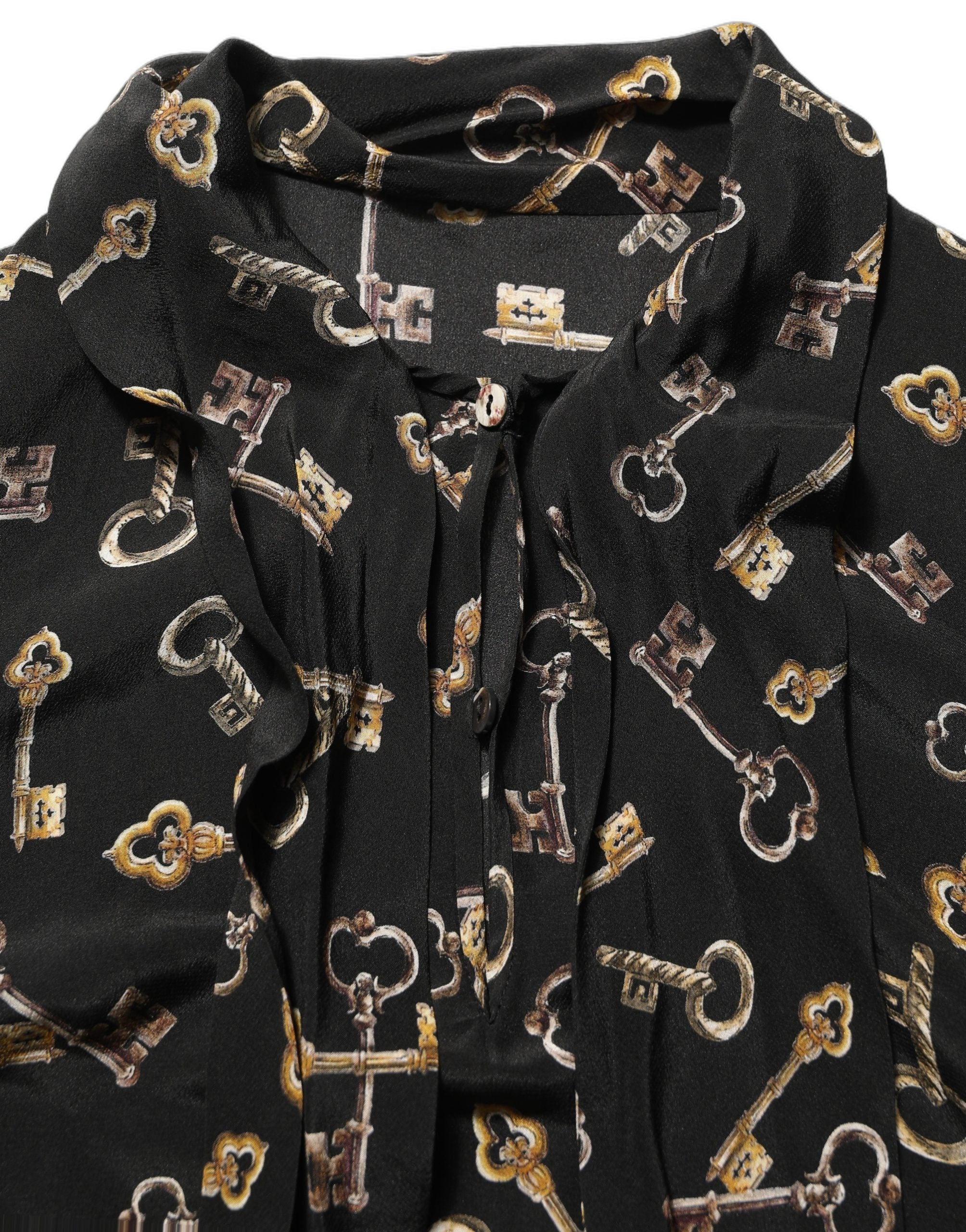 Dolce & Gabbana Dolce & Gabbana Black Keys Print Silk Tie Neck Blouse Women's Top