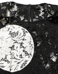Dolce & Gabbana Dolce & Gabbana Black White Floral Lace Short Sleeve Blouse Women's Top