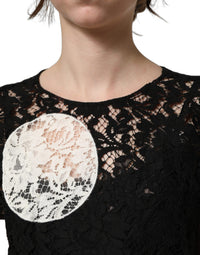 Dolce & Gabbana Dolce & Gabbana Black White Floral Lace Short Sleeve Blouse Women's Top