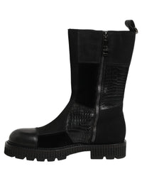 Dolce & Gabbana Dolce & Gabbana Black Patchwork Leather Mid Calf Boots Men's Shoes