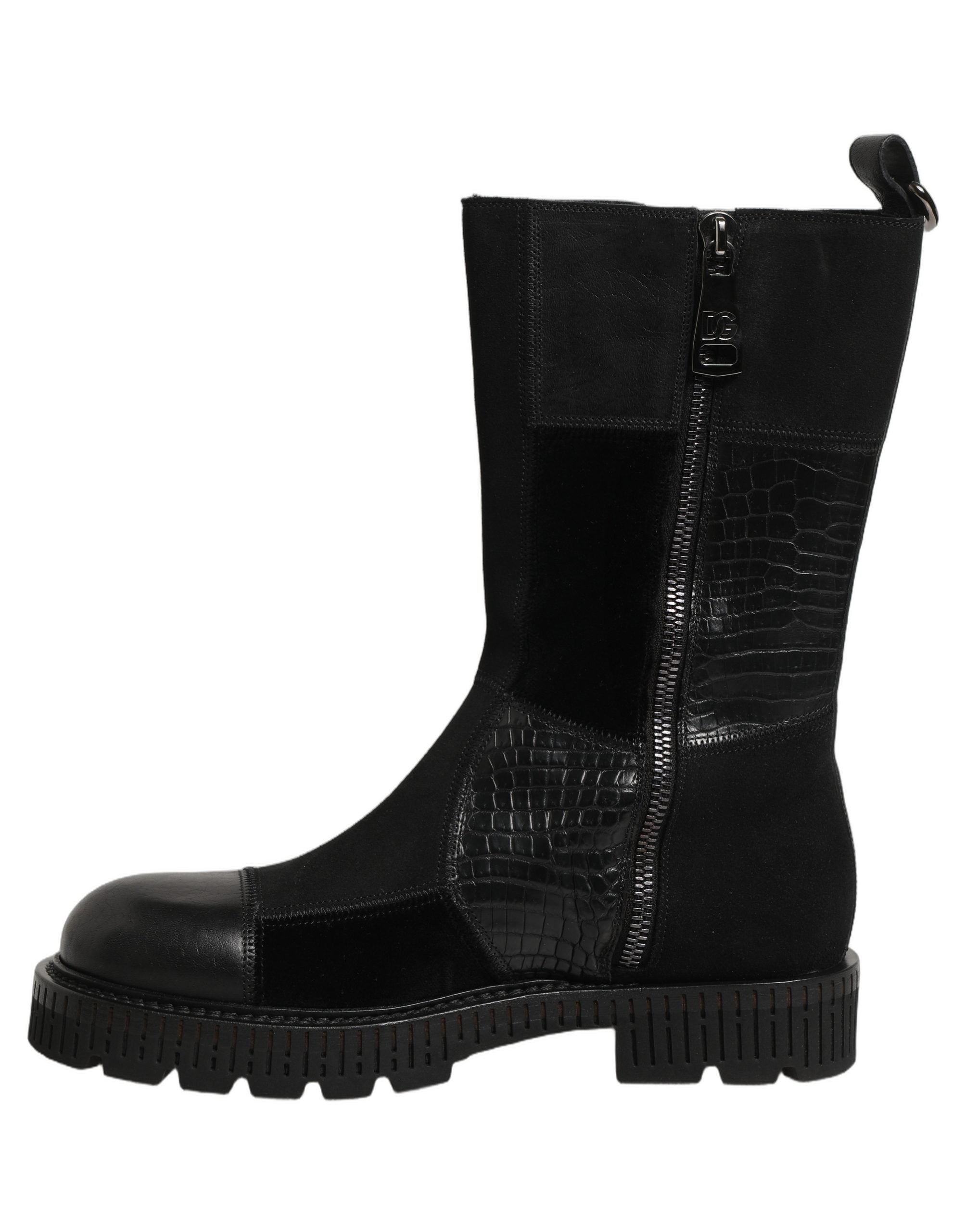 Dolce & Gabbana Dolce & Gabbana Black Patchwork Leather Mid Calf Boots Men's Shoes