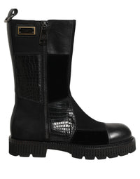 Dolce & Gabbana Dolce & Gabbana Black Patchwork Leather Mid Calf Boots Men's Shoes