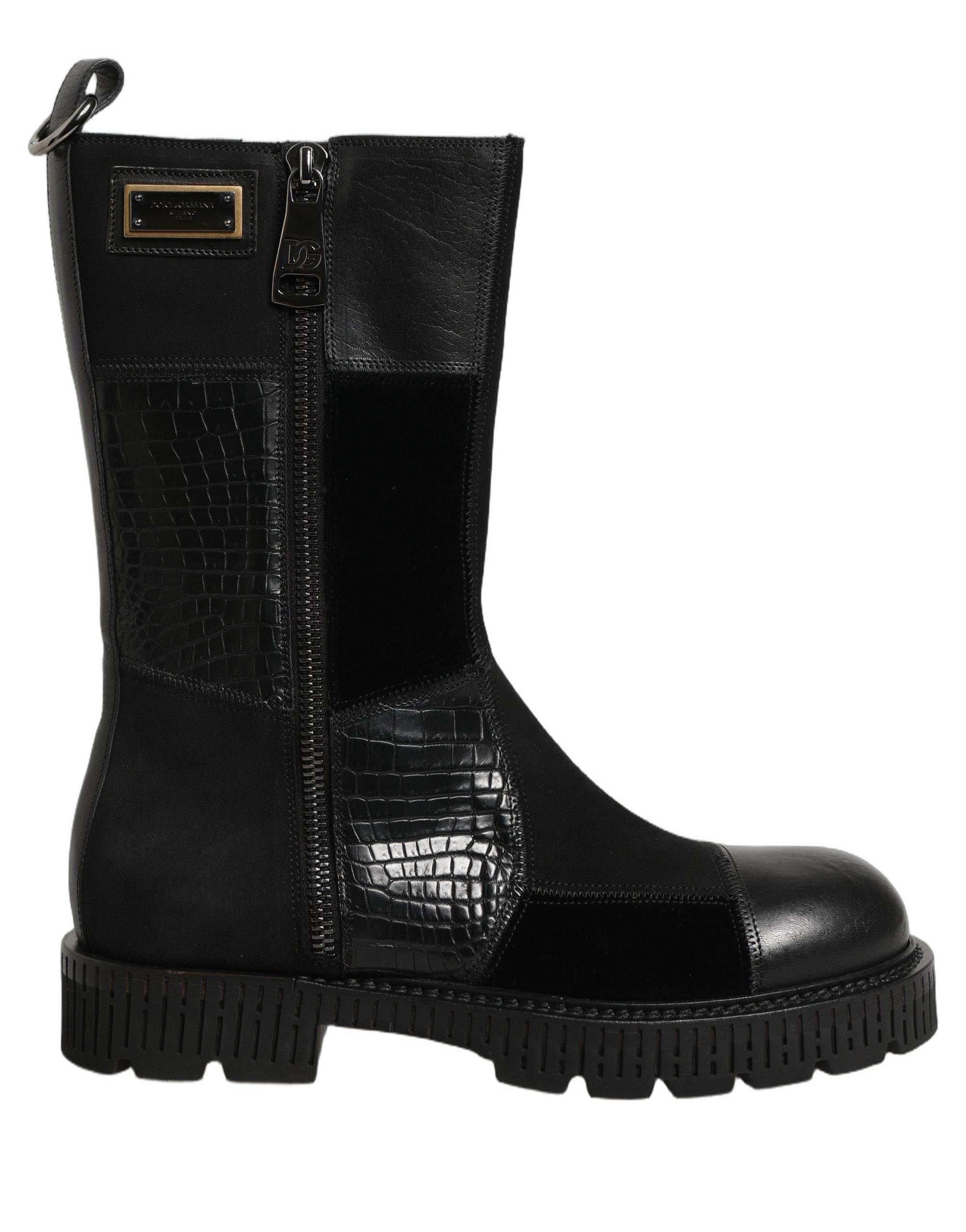 Dolce & Gabbana Dolce & Gabbana Black Patchwork Leather Mid Calf Boots Men's Shoes