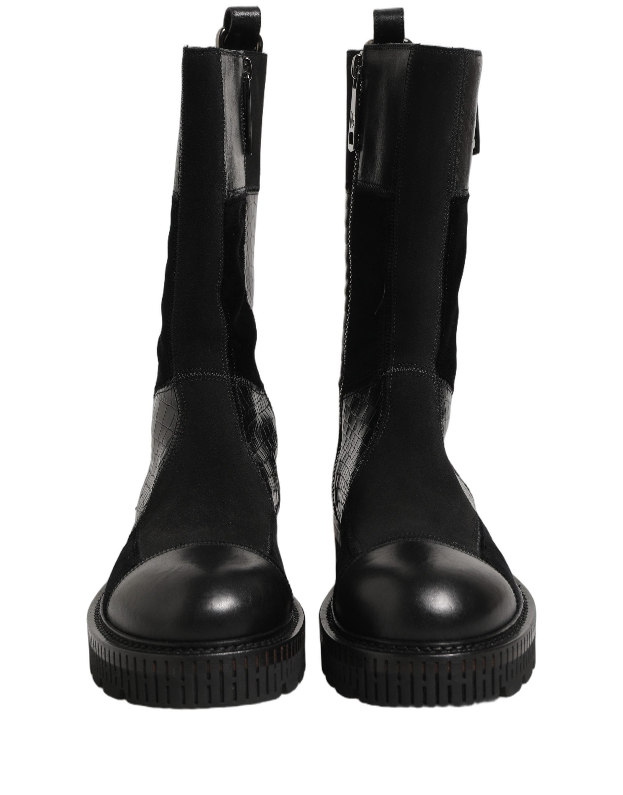 Dolce & Gabbana Dolce & Gabbana Black Patchwork Leather Mid Calf Boots Men's Shoes