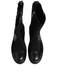 Dolce & Gabbana Dolce & Gabbana Black Patchwork Leather Mid Calf Boots Men's Shoes
