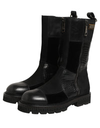 Dolce & Gabbana Dolce & Gabbana Black Patchwork Leather Mid Calf Boots Men's Shoes