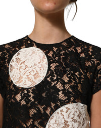 Dolce & Gabbana Dolce & Gabbana Black White Floral Lace Short Sleeve Blouse Women's Top